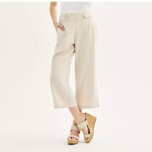 Women's Croft & Barrow® Pull-On Wide Leg Crop Pants linen blend size L beige